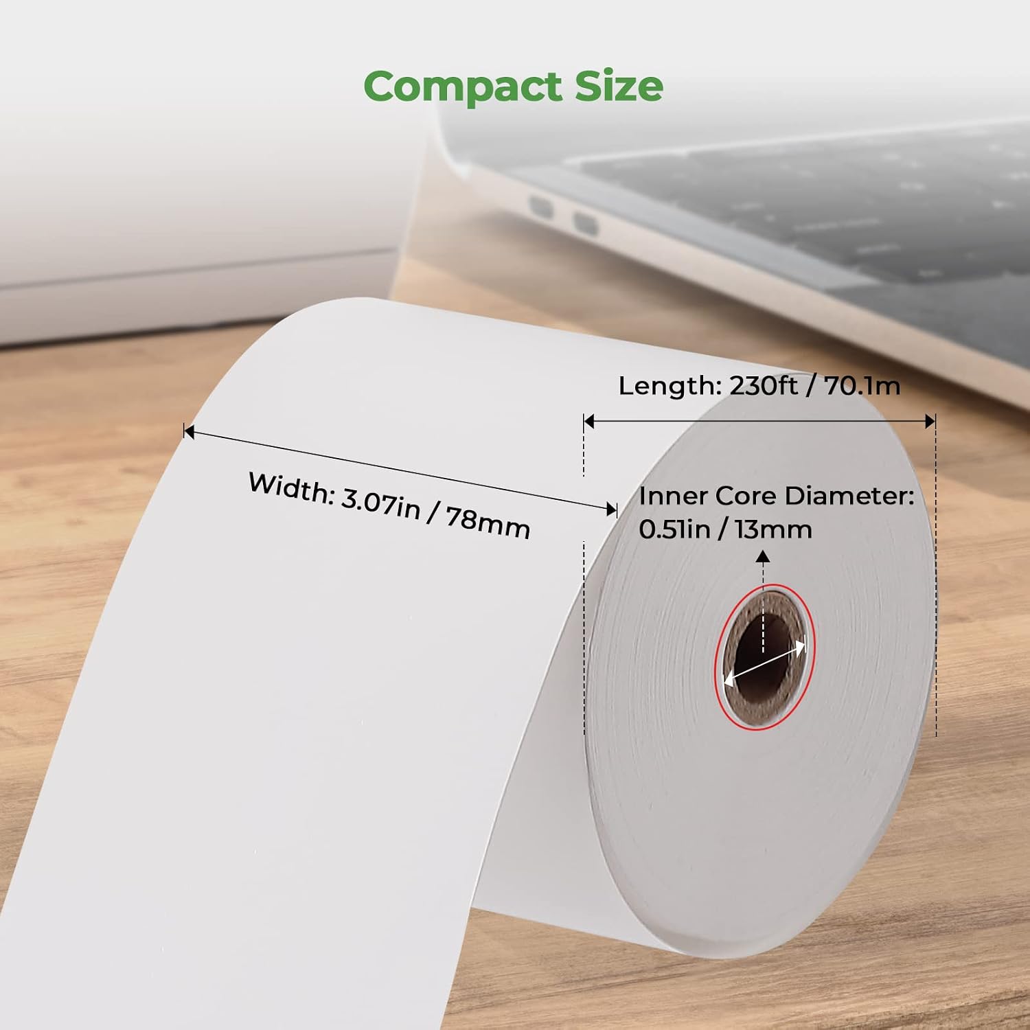 Detalle de MUNBYN 3 1/8 x 230 ft Thermal Receipt Paper, 80mm, BPA-Free, 20 Rolls