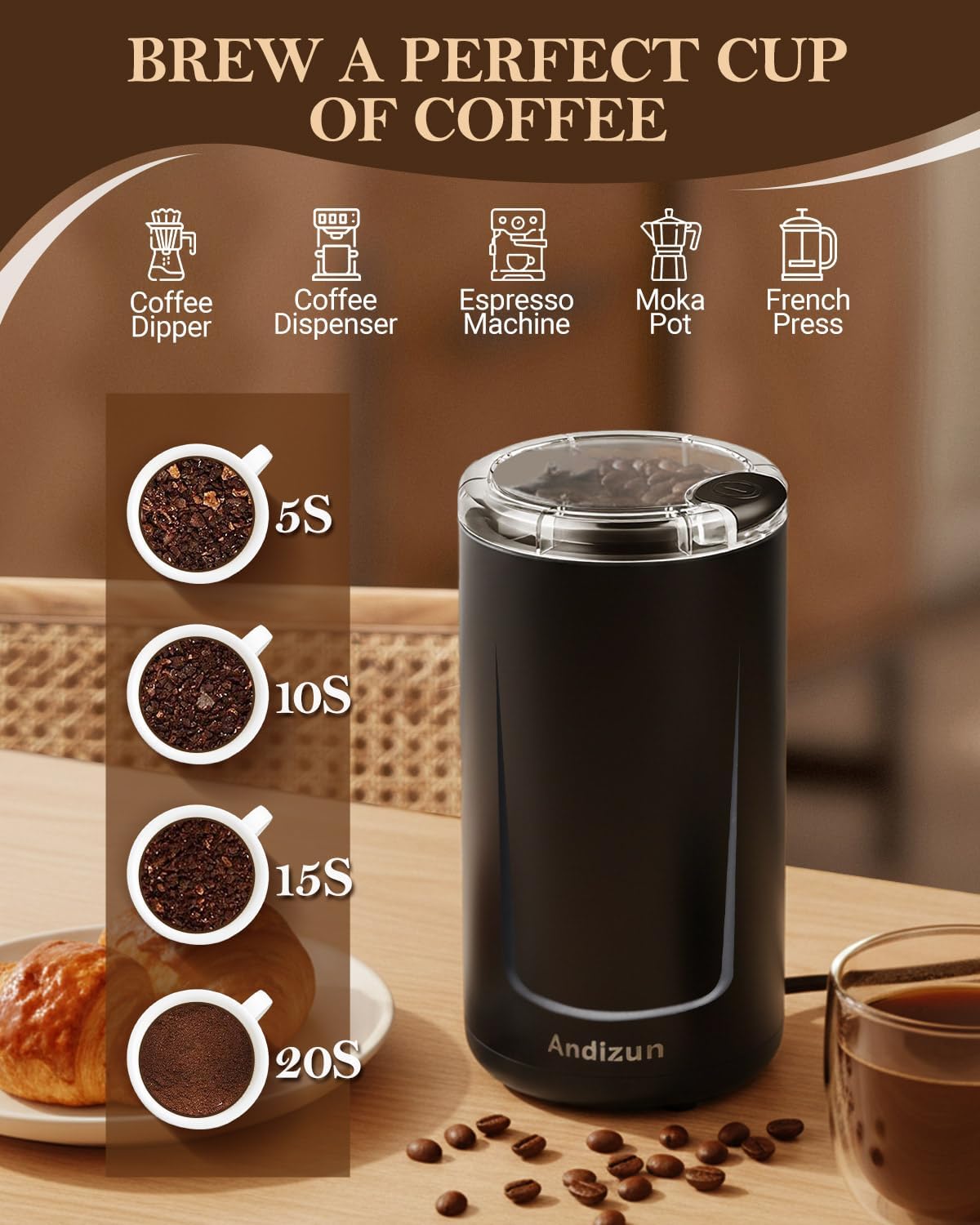 Thumbnail 3 de Andizun Electric Coffee Grinder (350W) with 80g capacity and one-touch operation