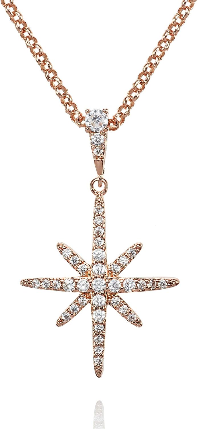 Detalle de Collier étoile polaire Namana pour femme en plaqué or rose, zircons pavés (avec écrin cadeau)