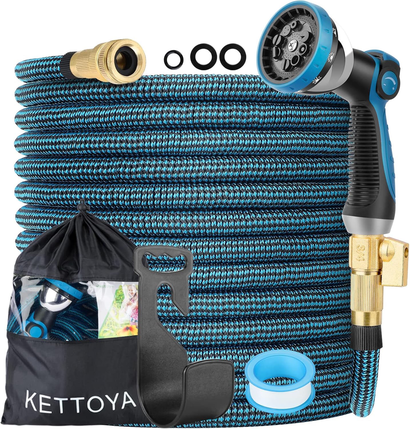 Detalle de KETTOYA 100FT expandable garden hose with nozzle