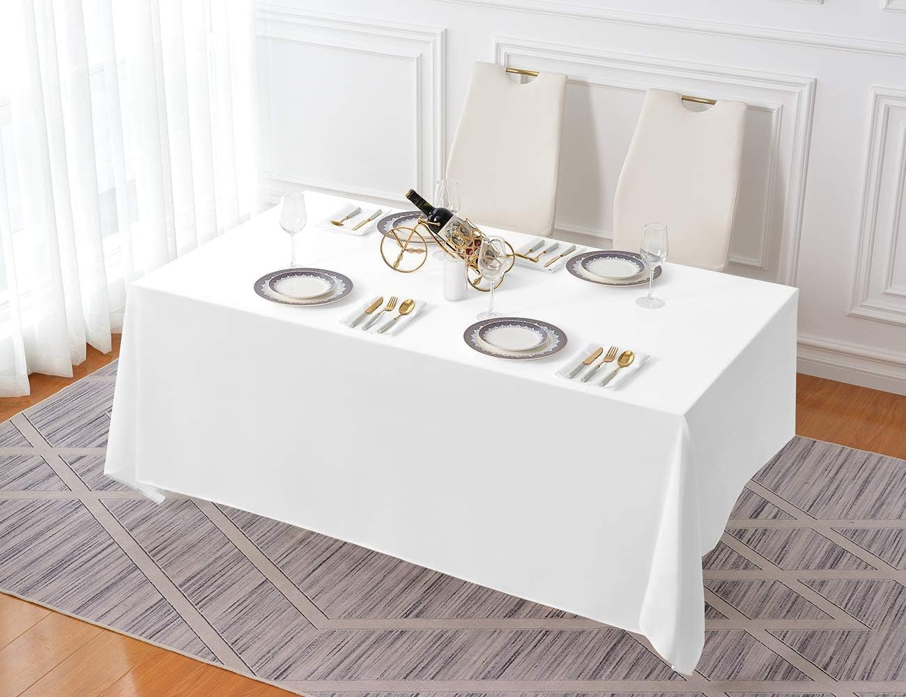 Detalle 2 de Surmente 10 Pack White Rectangle Tablecloth 90 x 156 Inches