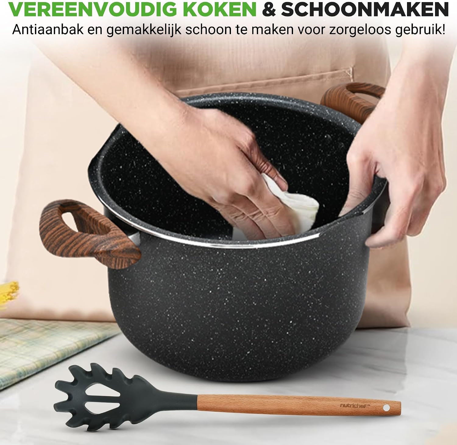 Thumbnail 5 de NutriChef NCMK2217 pastapan 5,1 liter met vergietdeksel en antiaanbaklaag