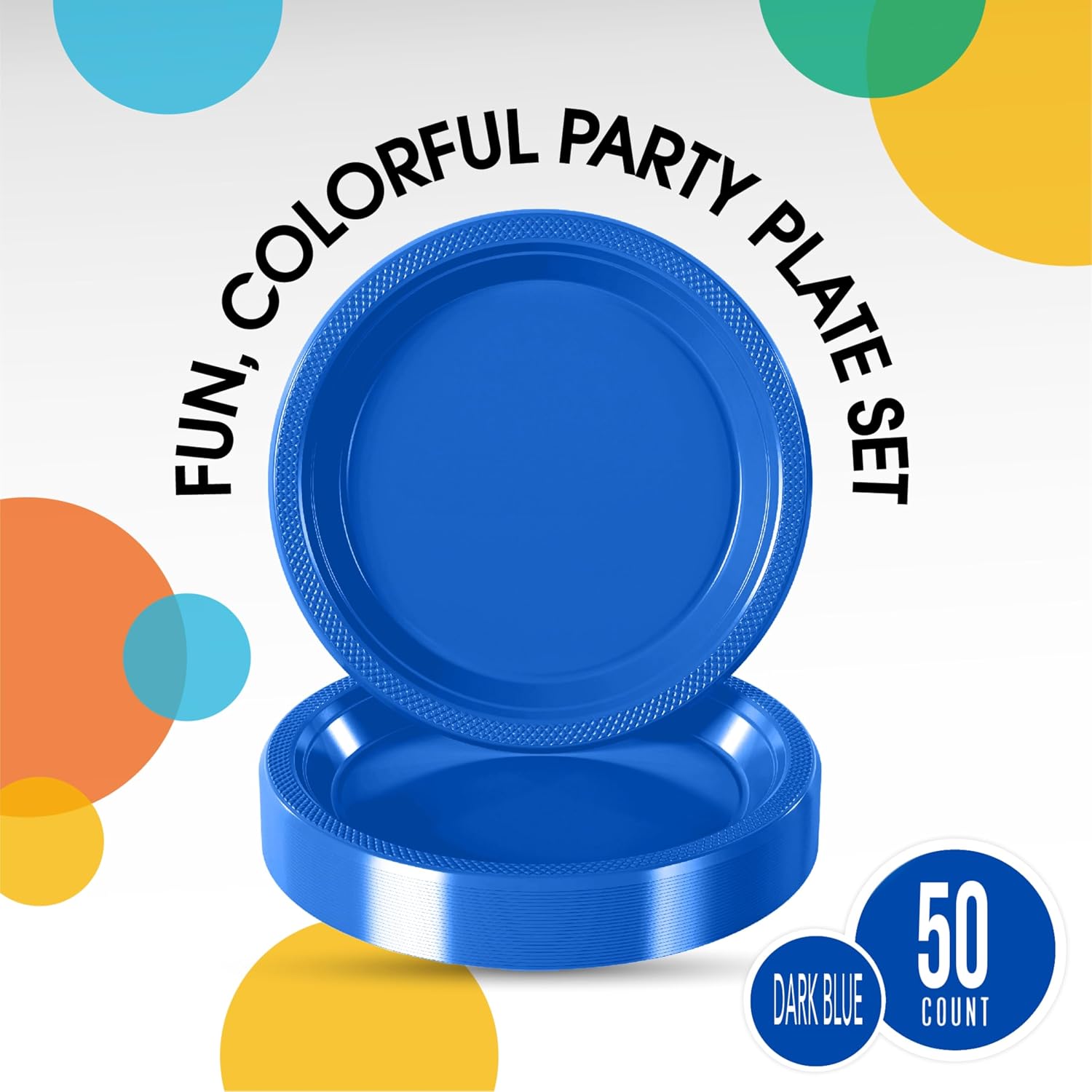 Detalle de Exquisite Party Solids Dark Blue 10-Inch Disposable Plastic Dinner Plates (50 Count)