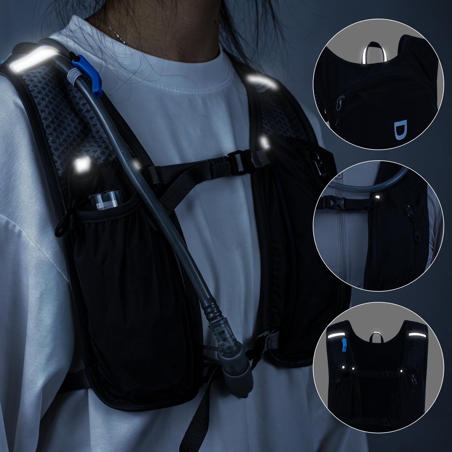 Detalle de DNFUN Laufweste mit 1,5-L-Trinkflasche – verstellbare Trinkweste fürs Joggen & Outdoor-Sport