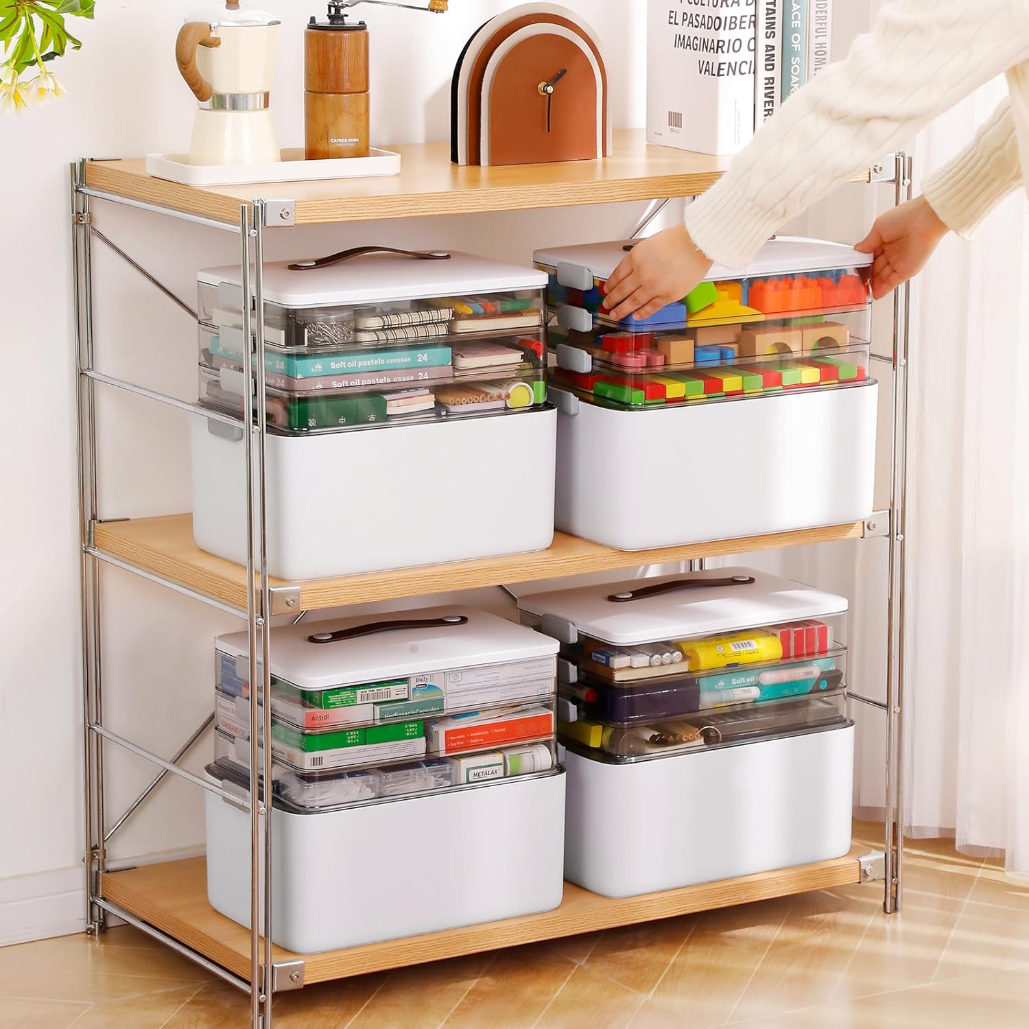 Detalle de MOPALL 4-Tier Mega Capacity Craft Organizer with Portable Leather Handle