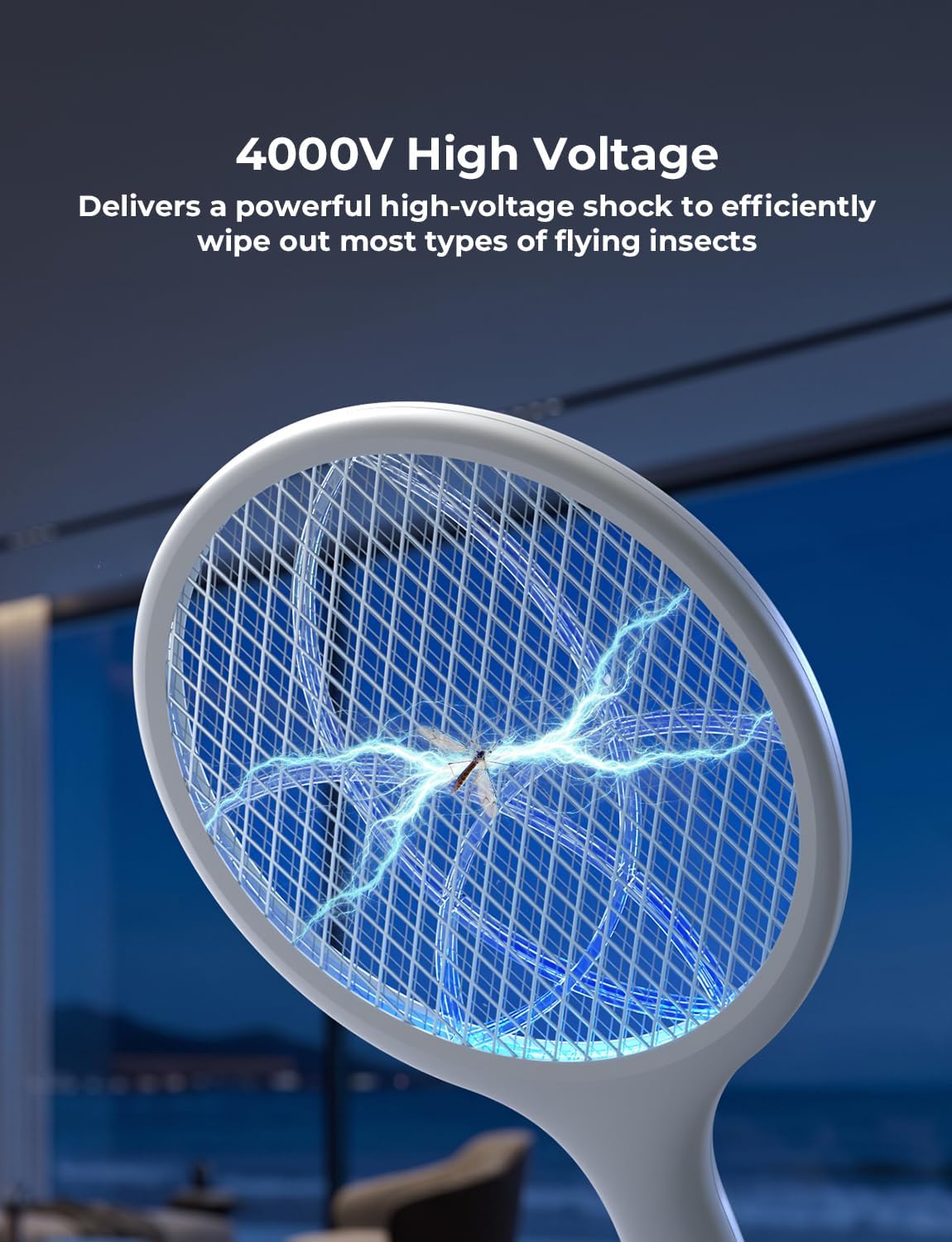 Detalle de YISSVIC Rechargeable Bug Zapper Racket, White, Dual Mode, 4000V