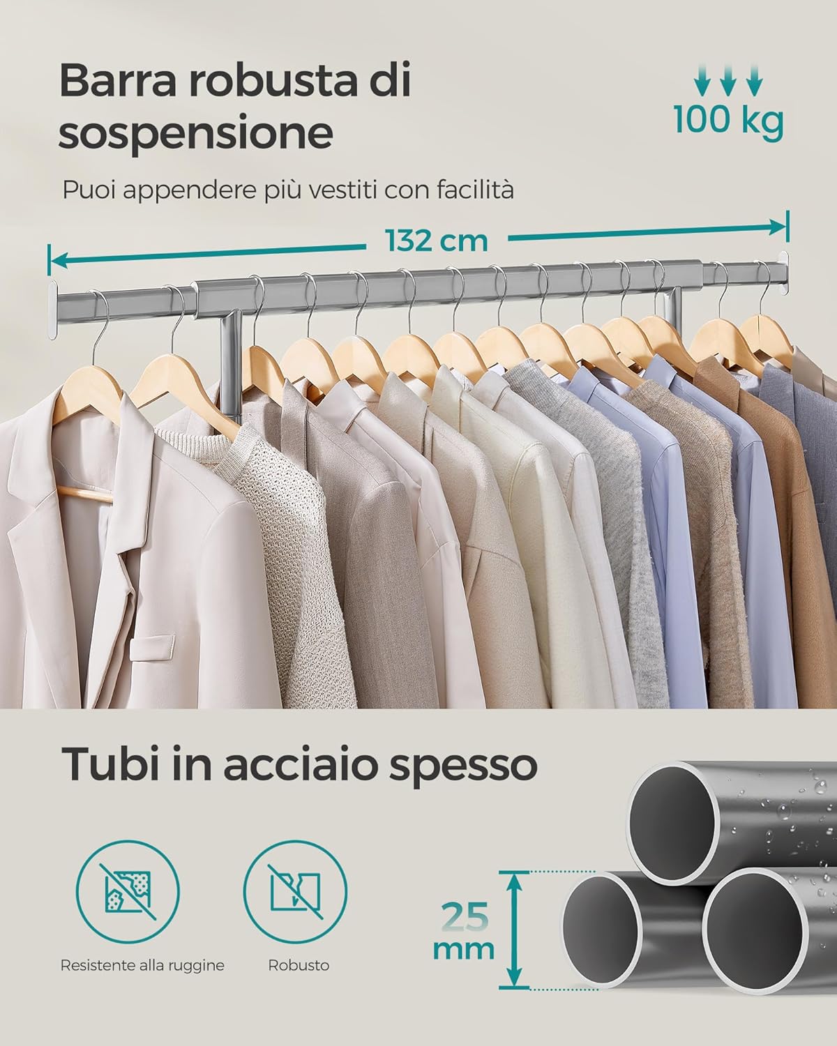 Detalle 2 de SONGMICS Stand appendiabiti con ruote 100 kg