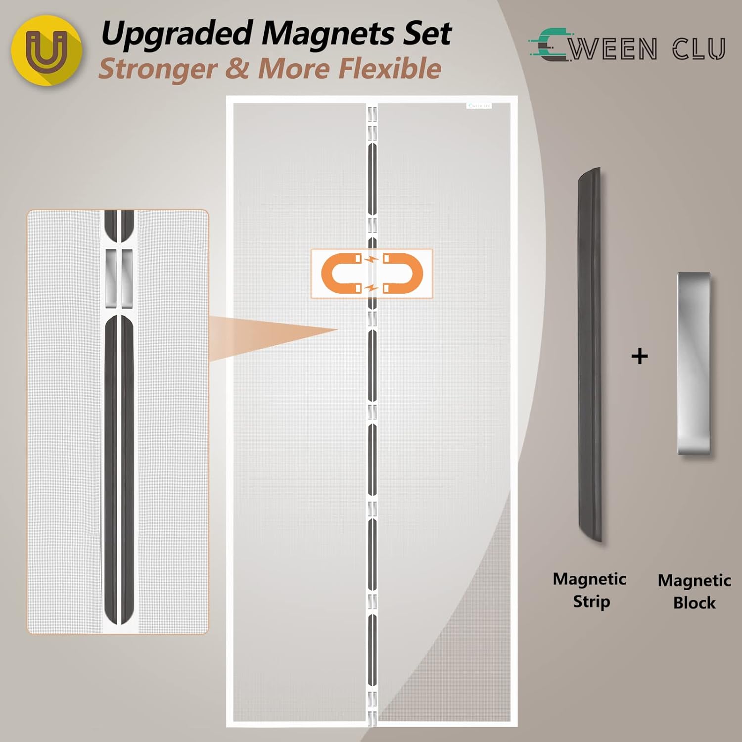 Thumbnail 3 de CWEEN CLU Fliegengitter Tür 95x200 cm – magnetische, bohrfreie Insektenschutz-Tür in Weiß