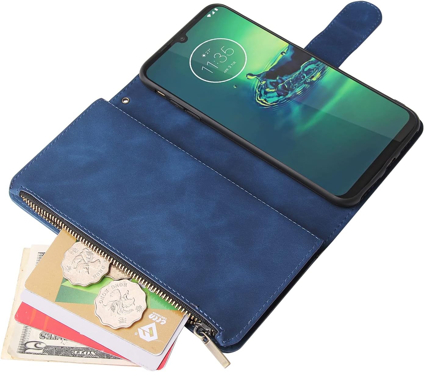 Thumbnail 5 de Asuwish Wallet Case with Tempered Glass Screen Protector for Moto G8 Plus