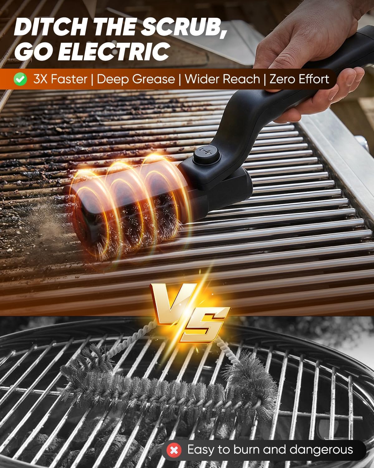 Detalle 2 de Saker Electric Grill Brush – Cordless 25W BBQ Cleaner with Adjustable Head