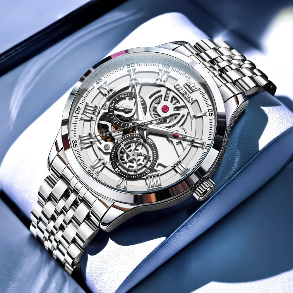 Detalle 2 de OLEVS Uhren Herren Skeleton Automatik Edelstahl