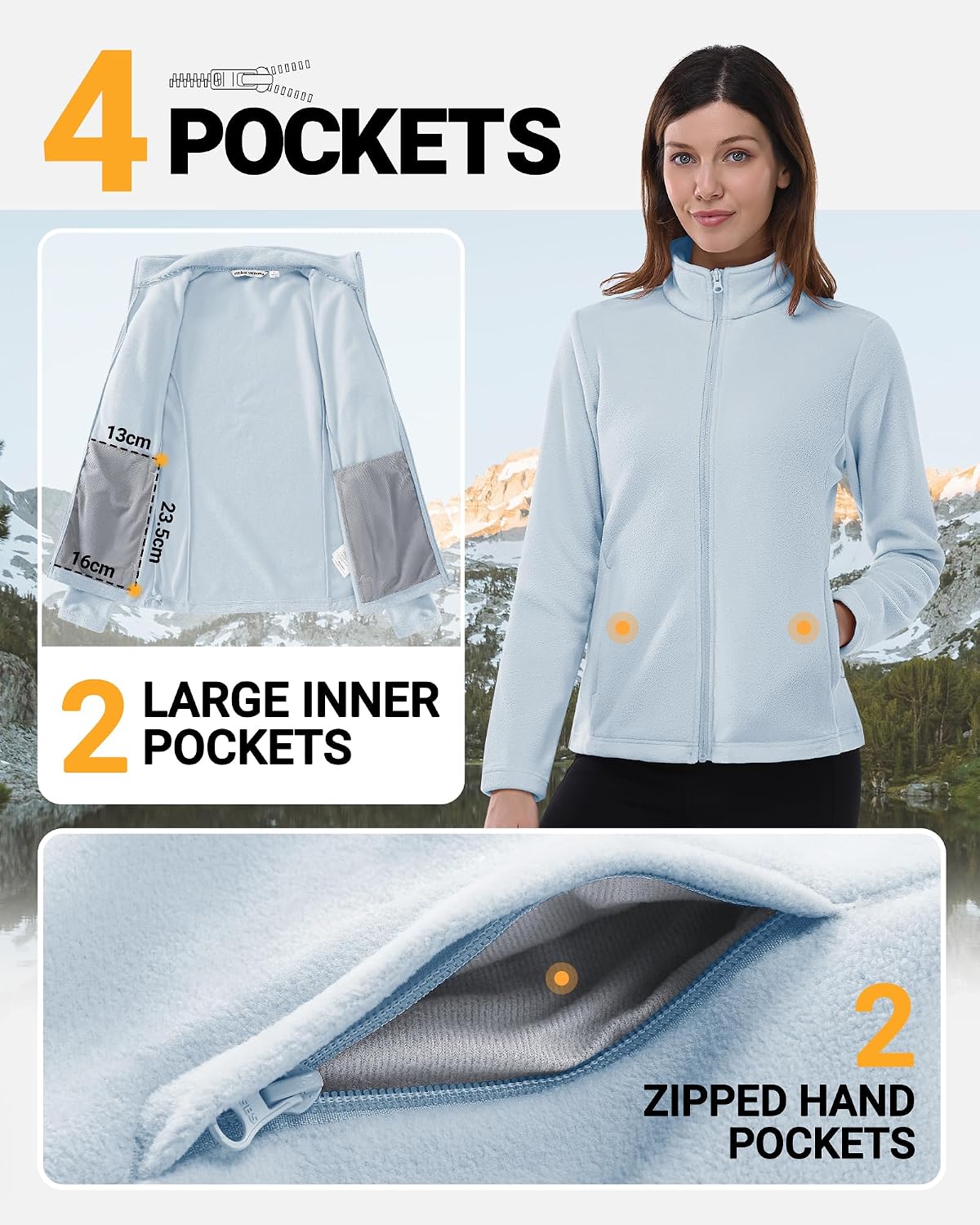 Detalle de Outdoor Ventures Damen Fleecejacke – leichte, warme Jacke mit durchgehendem Reißverschluss und Stehkragen
