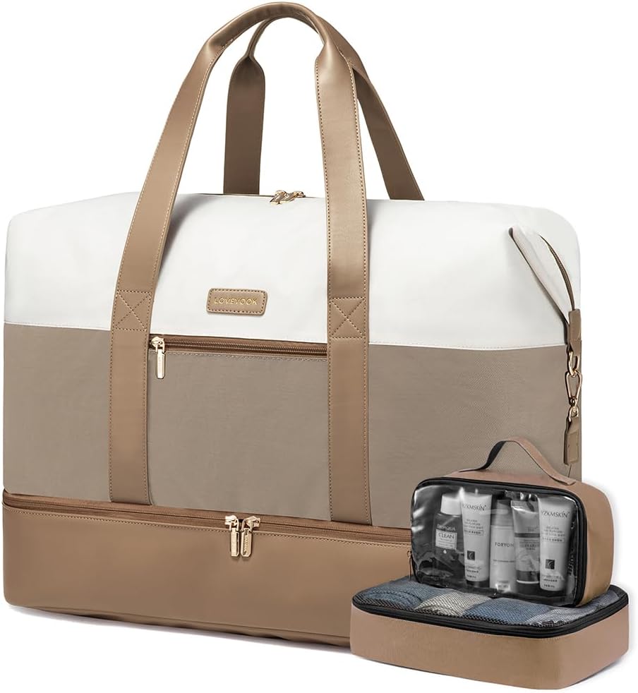 Thumbnail 6 de LOVEVOOK Weekender Reisetasche für Damen mit Schuhfach, Kulturtasche & Nass-/Trockentrennung (50 x 38 x 25 cm), Beige