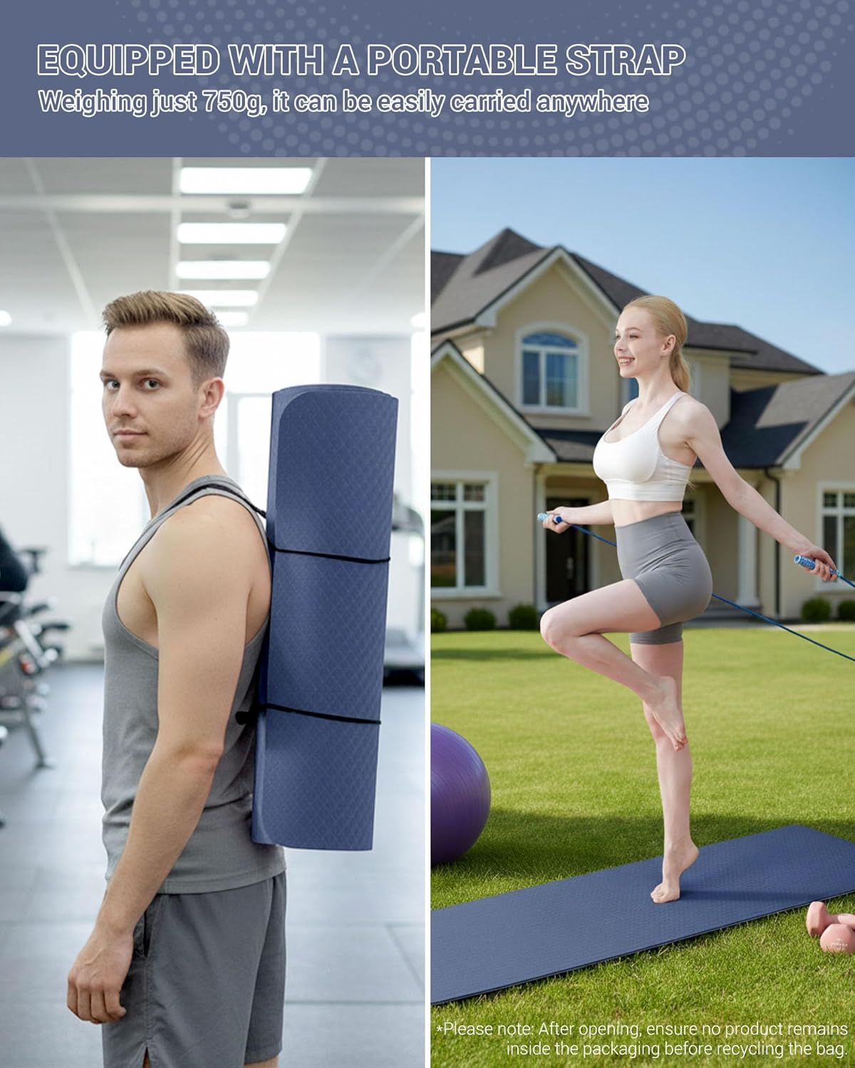 Detalle de Good Nite Gymnastikmatte / Yogamatte aus TPE mit Rutschschutz und Tragegurt – 183 x 61 x 0,6 cm