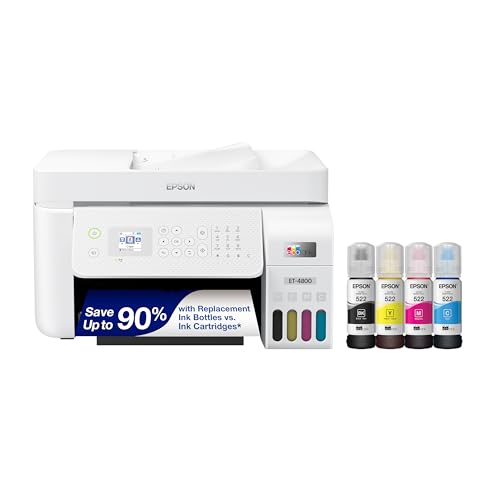 Detalle de Epson EcoTank ET-4800 Wireless All-in-One Supertank Printer with Scanner, Copier, Fax, ADF and Ethernet