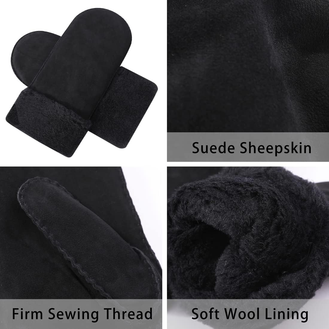 Detalle de Harssidanzar Herren Winter Fäustlinge – Lederfäustlinge mit Lammfellfutter und Pelzmanschette KM042EU