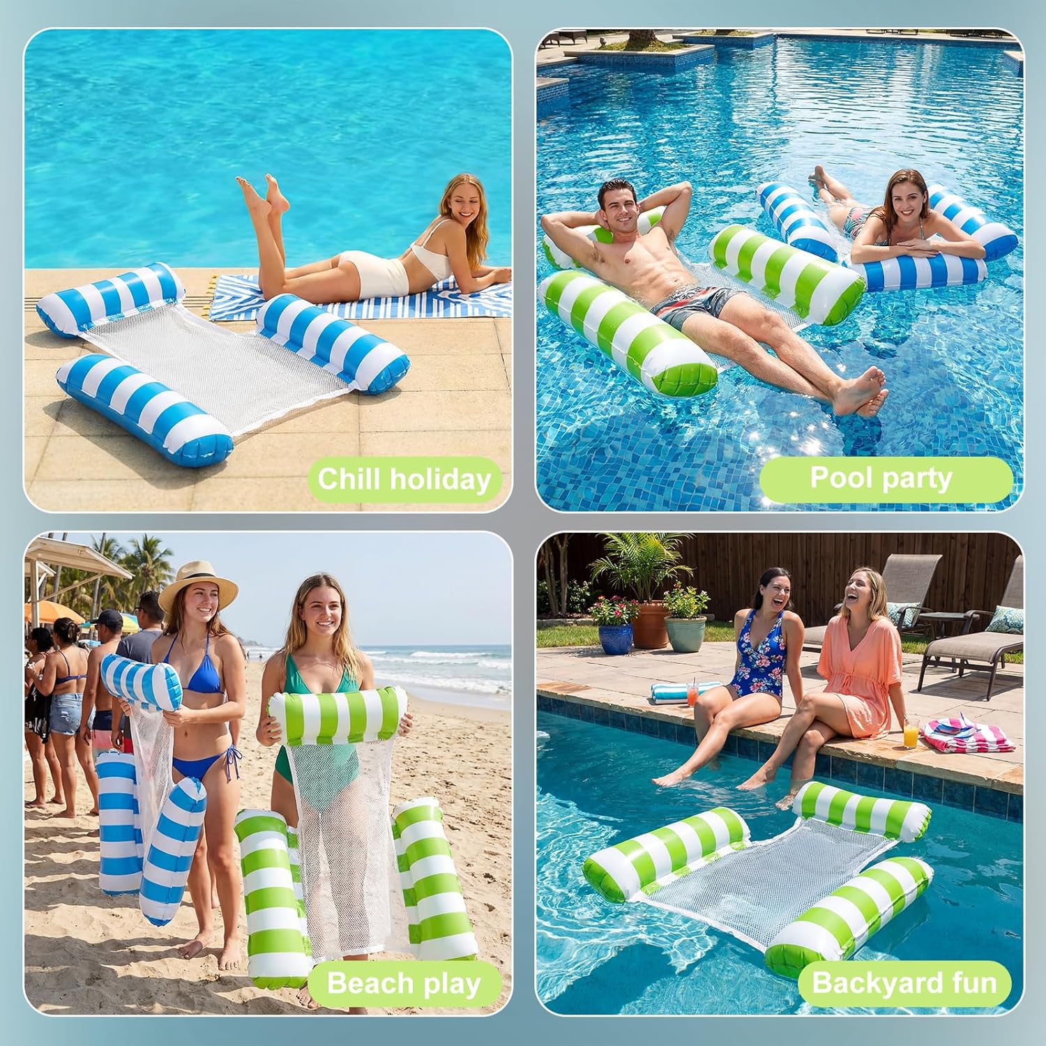 Thumbnail 6 de SULIMRA 4-in-1 Inflatable Pool Floats Adult 2-Pack: Thick, Heavy-Duty Mesh Hammock Loungers