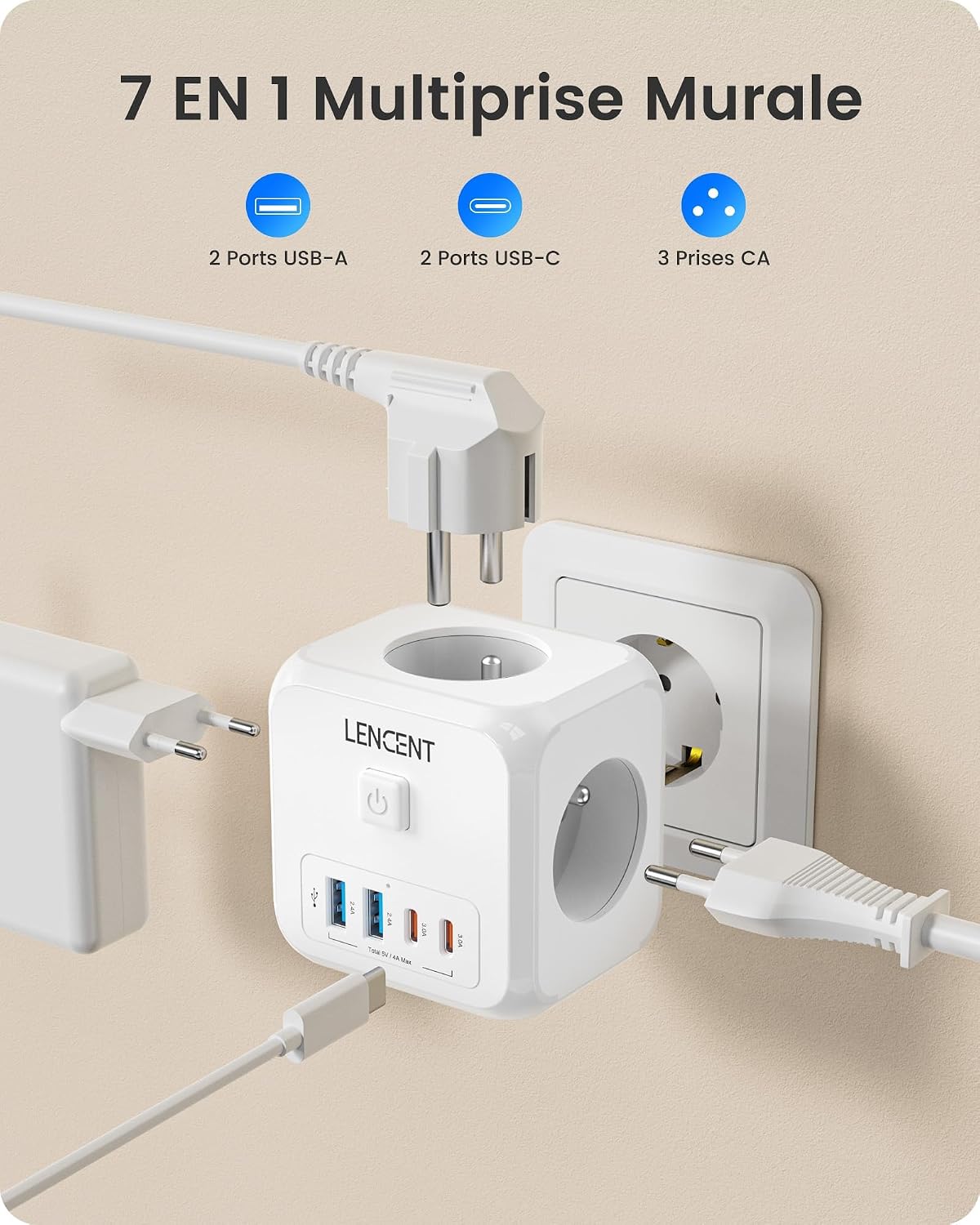 Detalle 2 de LENCENT Murale Prise 7 en 1 USB