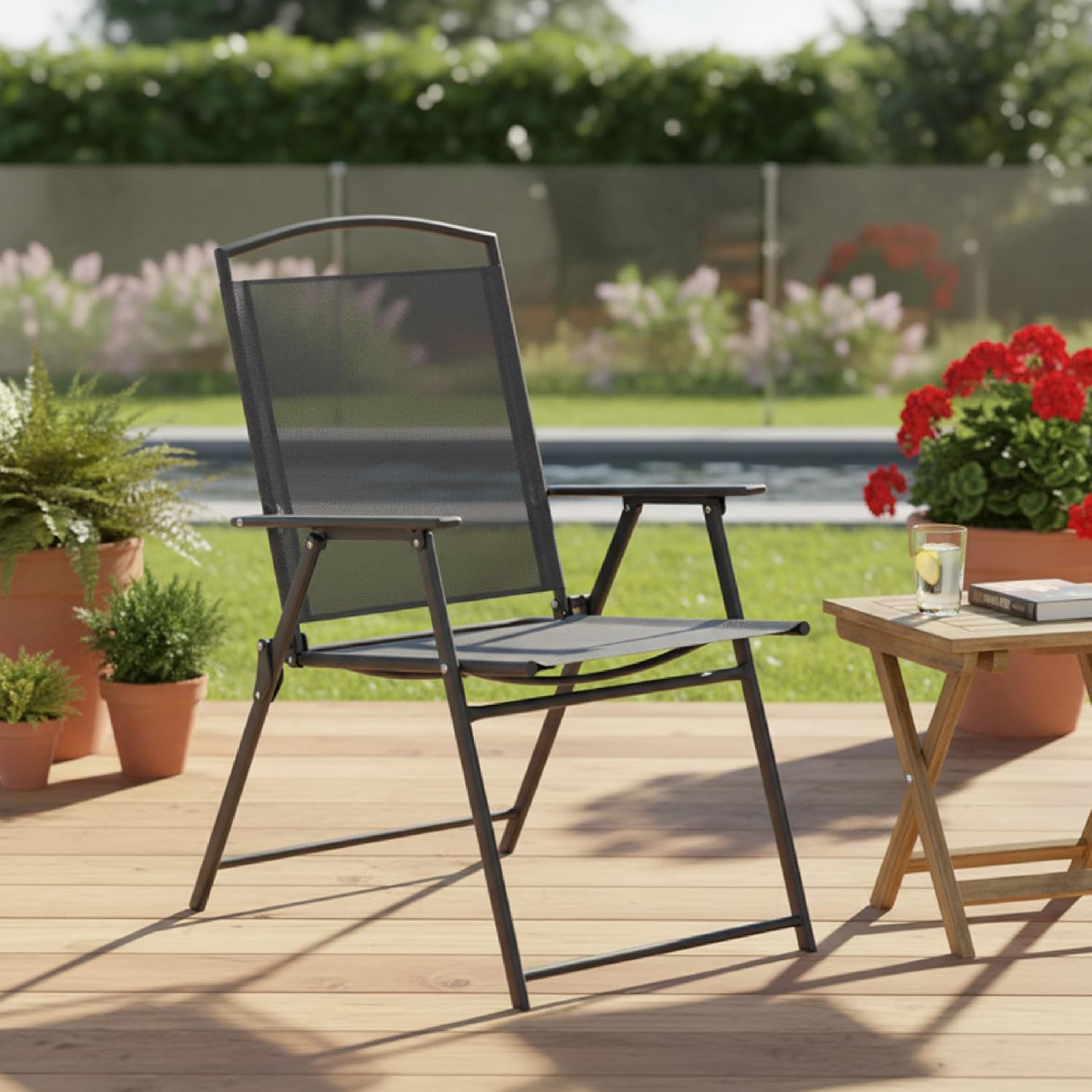 Thumbnail 4 de Baroni Home Set 4 Sedie da Giardino Pieghevoli con Braccioli – Nero