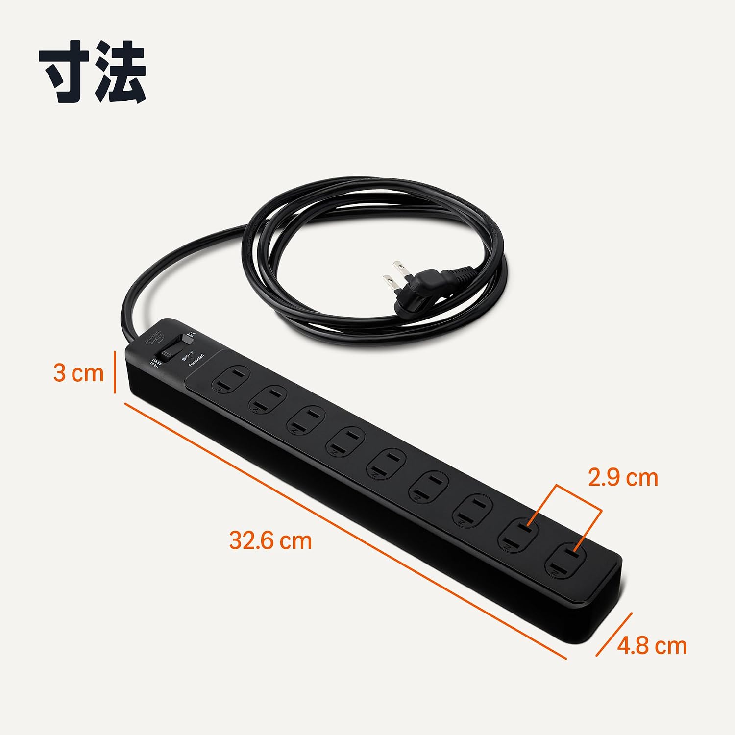 Detalle de Amazonベーシック AC-9JBX-D01 電源タップ 9個口・1.8m、790ジュール雷ガード