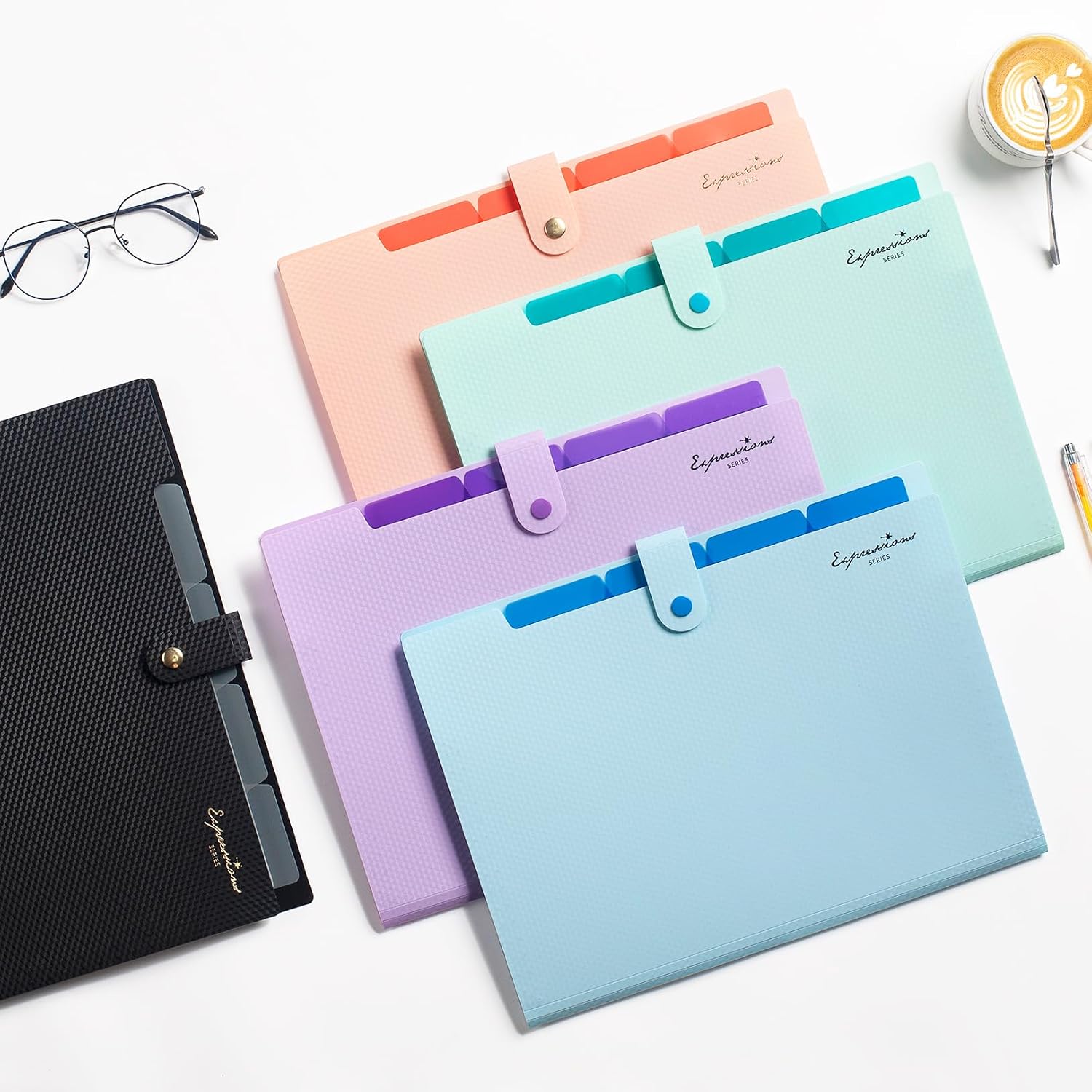 Detalle 2 de Sooez SZA0103-0302A Expanding File Folder, 5 Pockets, Black, A4/Letter