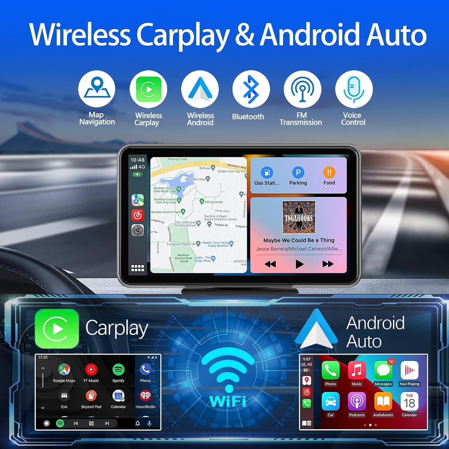 Thumbnail 1 de APOKAMORI 7-Inch CarPlay Wireless Portable Touchscreen Stereo with Backup Camera