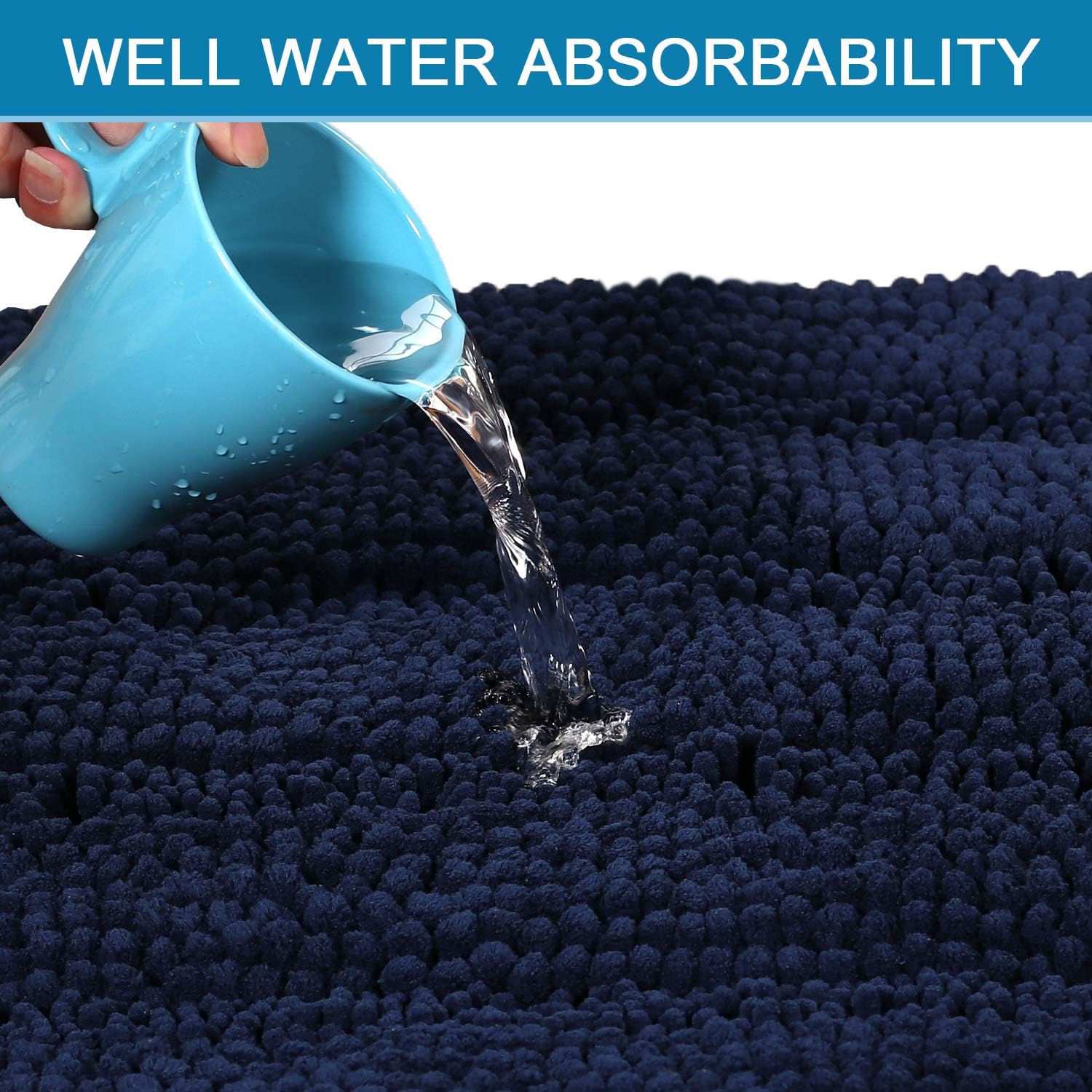 Thumbnail 4 de H.VERSAILTEX Navy Blue Bath Rug Set 20" x 32"