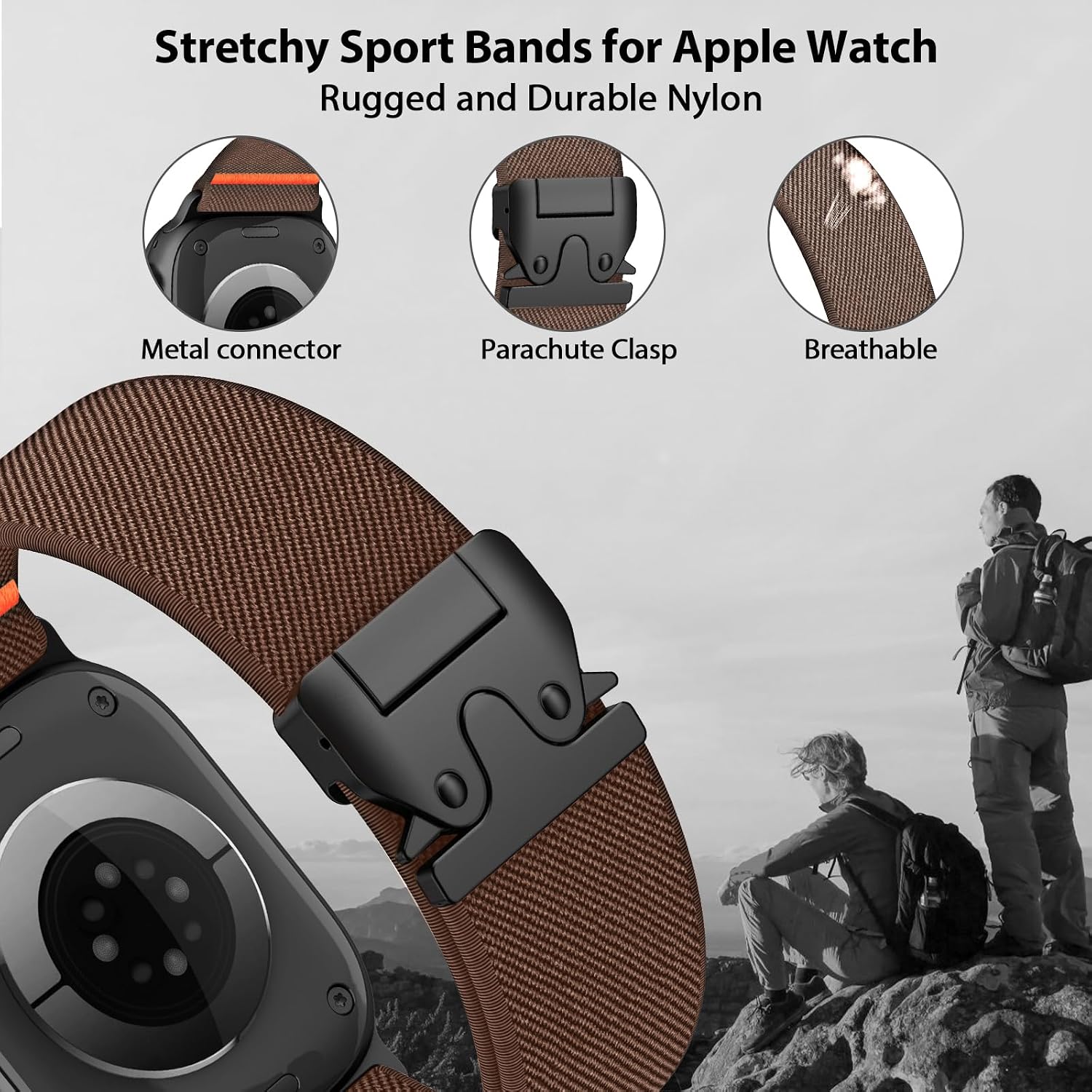 Detalle 2 de Elastisches Nylon-Armband für Apple Watch Ultra 3/2/1 – Vielseitiges Sportband mit Fallschirmverschluss