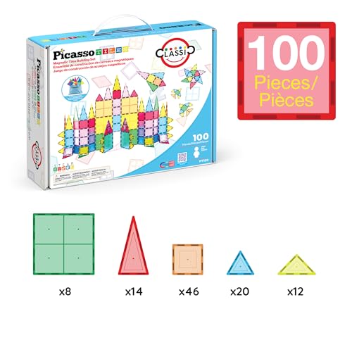 Detalle de PicassoTiles 100 Piece Magnetic Tiles: Clear 3D Building Blocks for Kids 3+