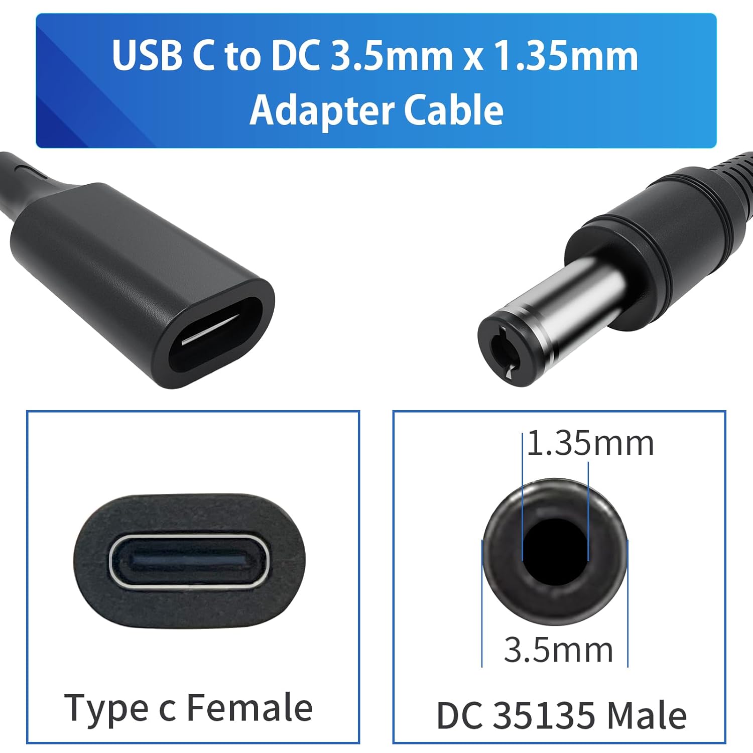 Thumbnail 5 de JLY USB Type-C to 3.5 x 1.35mm DC 12V 3A Plug Barrel Connector Cable