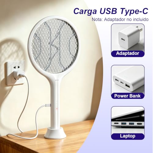 Detalle 2 de Toolviann Raqueta Matamoscas Eléctrica 2 en 1 4000V, USB-C y 1800 mAh