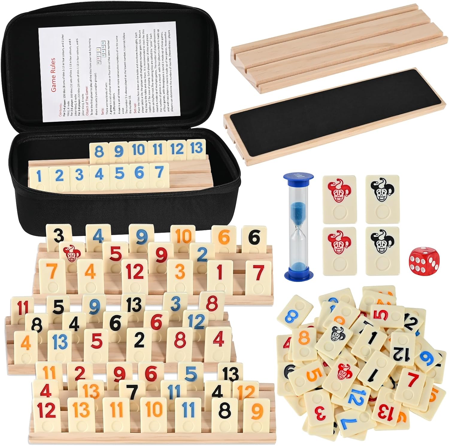 Detalle de Wooderma Rummy Holz Spiel – Rummy Cup Set mit 160 Spielsteinen & 6 Holzhaltern