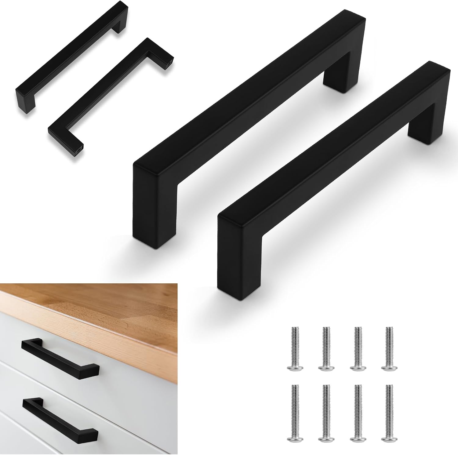 flintronic 2 pezzi maniglie per armadietti in acciaio inox con distanza fori 160 mm (nero)