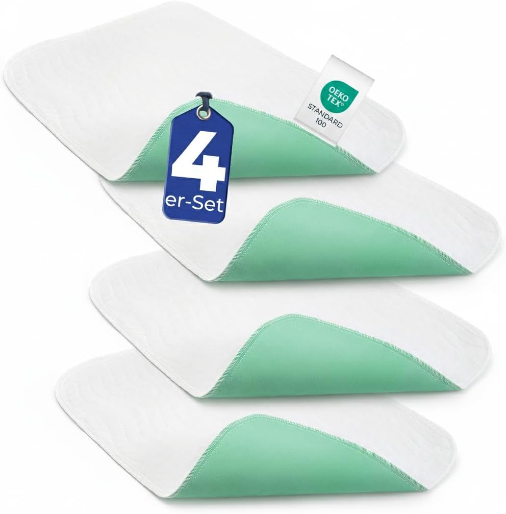 Detalle de Dreamzie Inkontinenzunterlage 75x90 cm – 4er-Set, waschbar, wasserdicht, rutschfeste Unterseite
