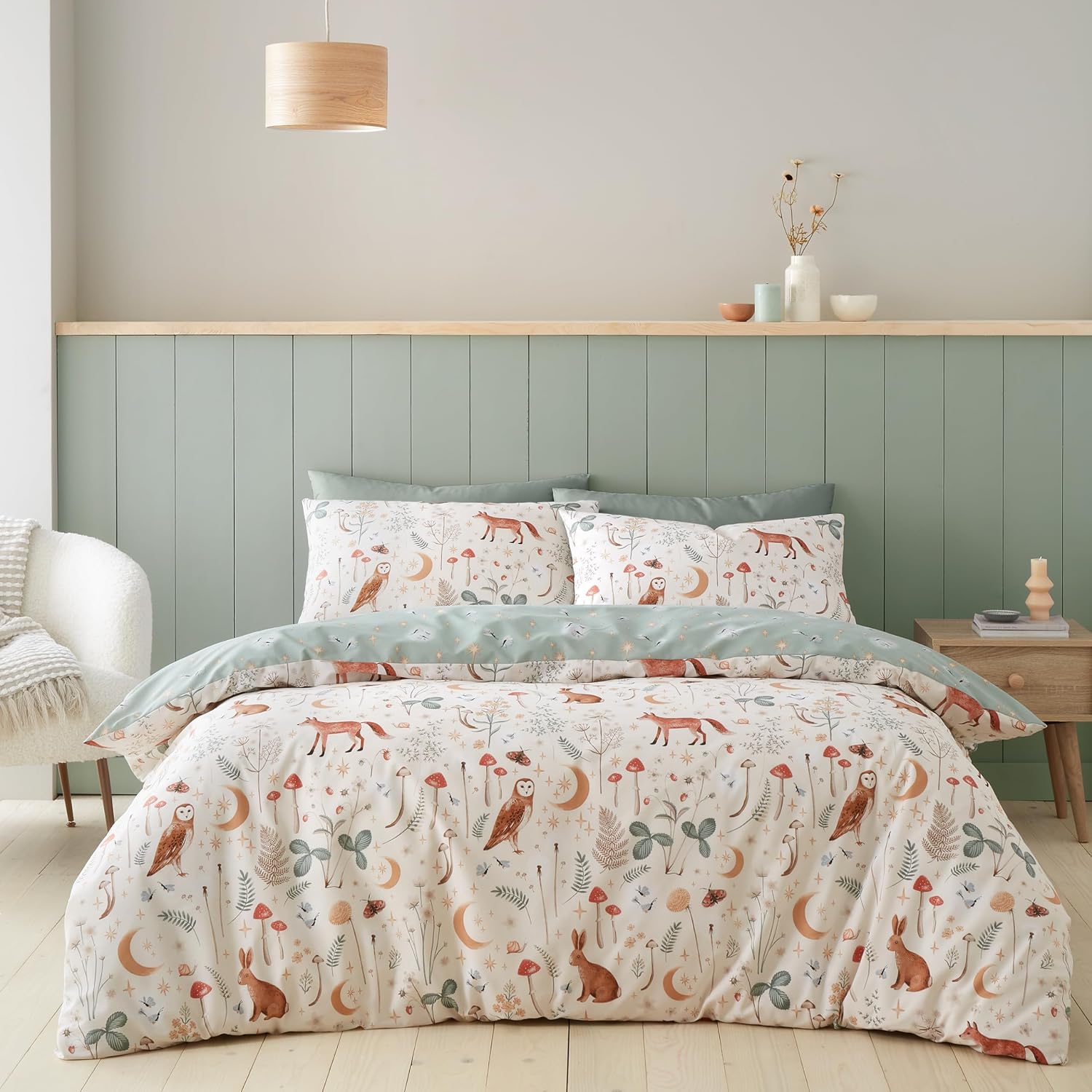 Detalle de Catherine Lansfield Enchanted Twilight Animals reversible king duvet cover set
