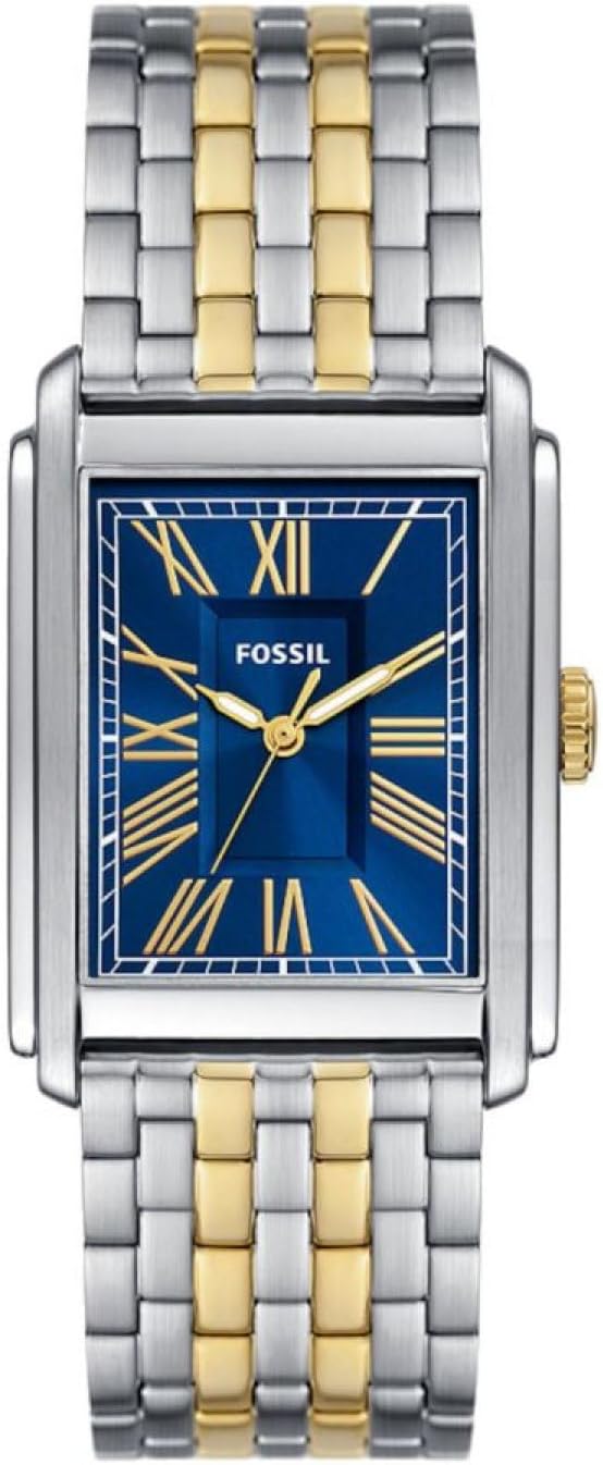 Detalle de Fossil Carraway Herrenuhr, Quarz Dreihand mit Leder- oder Edelstahlband, blaues Zifferblatt