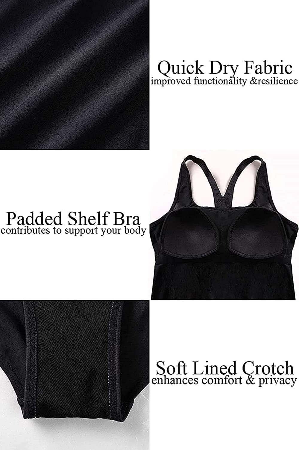 Detalle de Attraco Damen Badeanzug Sport – Bauchweg Einteiler mit Push-Up und UV-Schutz 50+