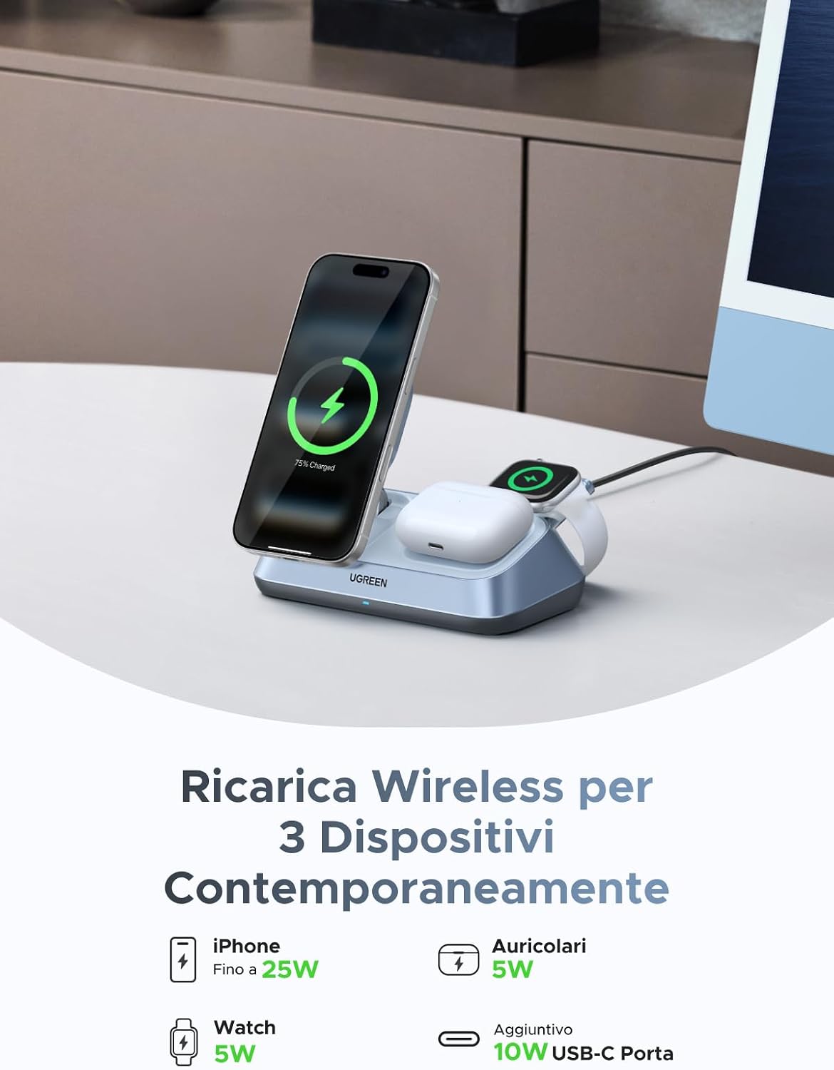 Detalle de UGREEN MagFlow Qi2 25W caricatore wireless