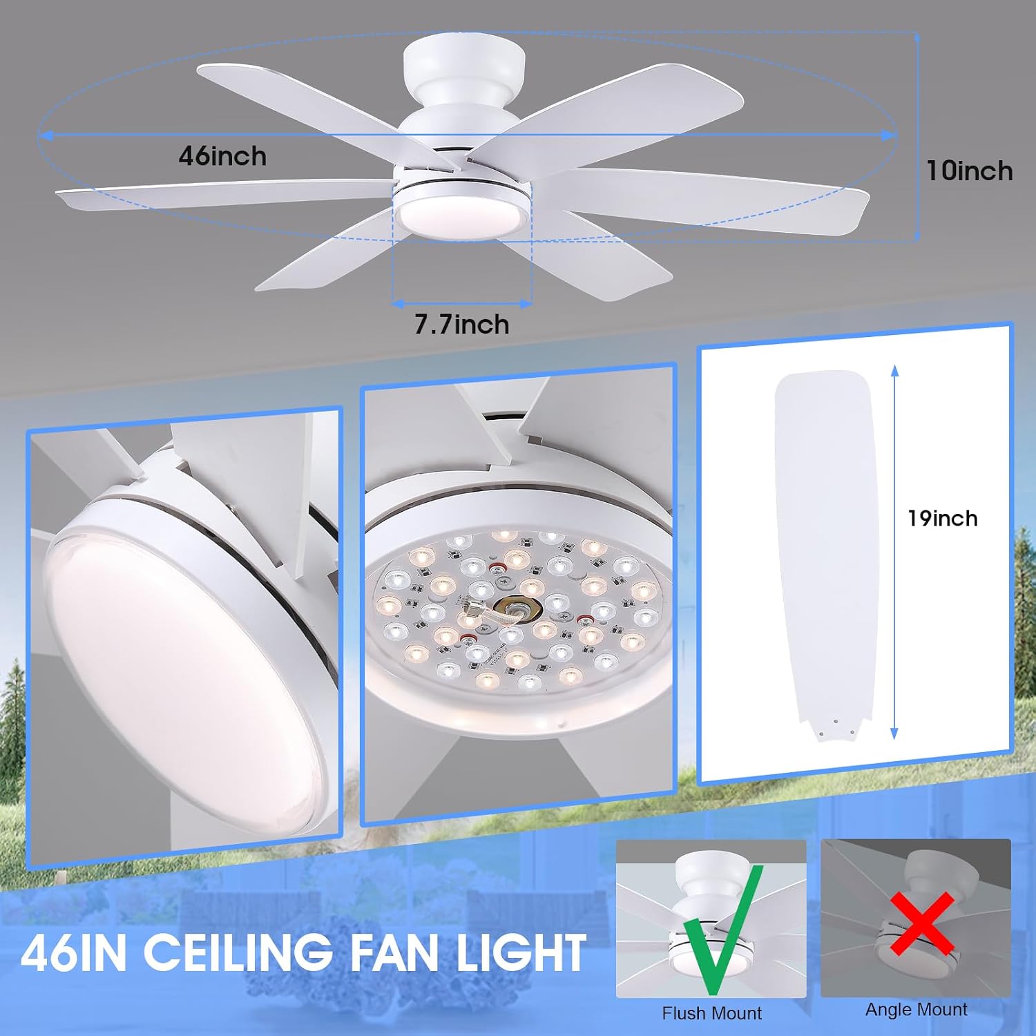 Detalle de Kviflon 8949 46-Inch Ceiling Fan with Light, 6 Speeds and Reversible DC Motor