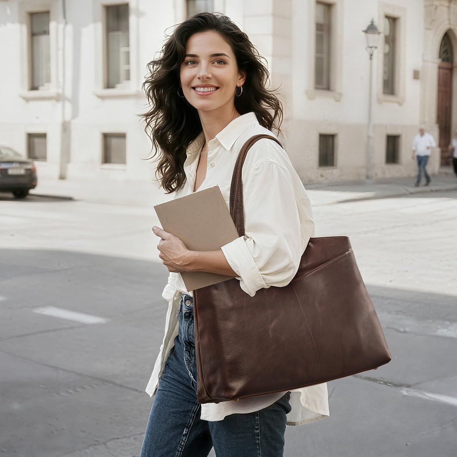 Thumbnail 1 de S-ZONE Genuine Leather Tote Bag for Women – Versatile Work & Travel Companion
