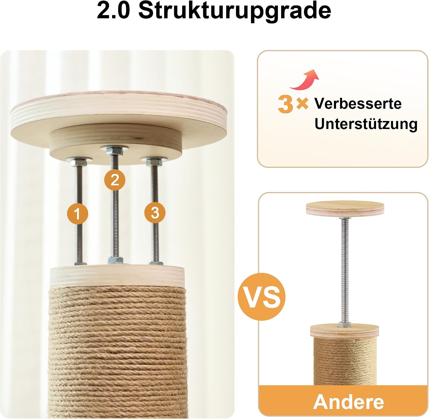 Detalle de FUKUMARU Kratzbaum mit 6 Etagen bis zur Decke, wandmontiert, beige