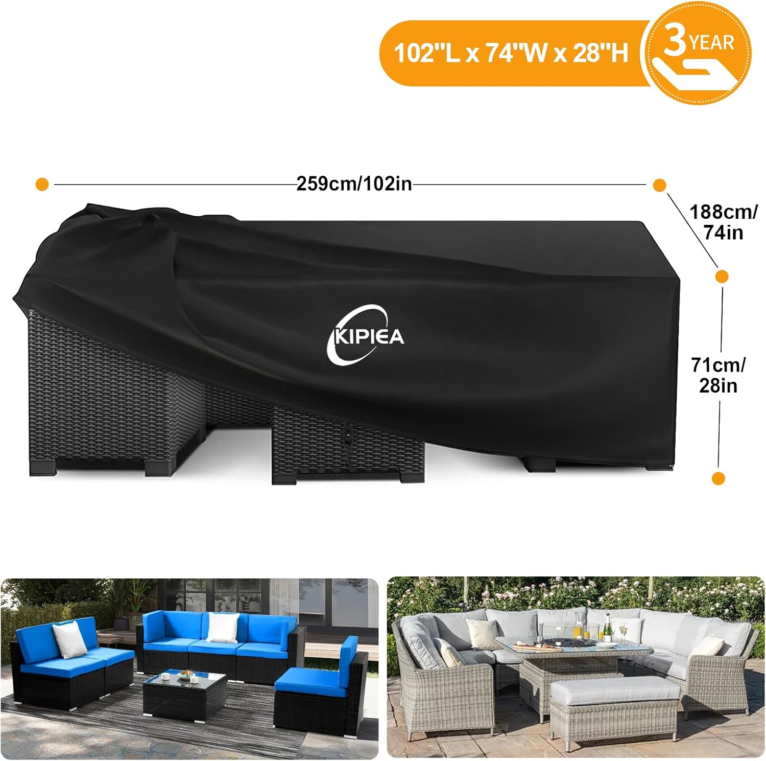 Detalle 2 de Kipiea 102" L x 74" W x 27" H / 259x188x68.5cm 600D Patio Furniture Cover