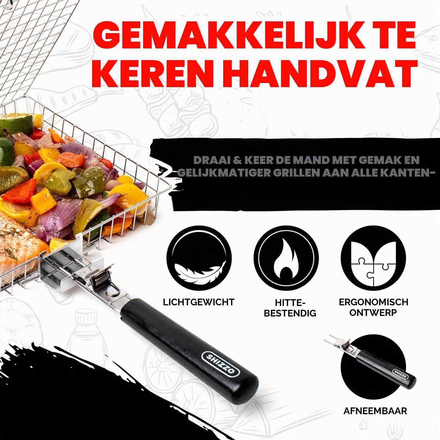 Thumbnail 2 de SHIZZO EA-G5JB-V5TC grillmandset van roestvrij staal met deksel