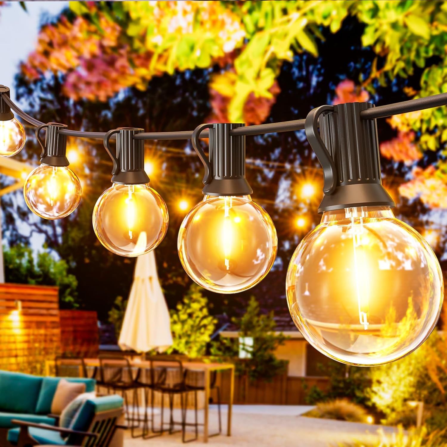 Detalle de Svater Catena Luminosa Esterno 40 m G40 con 75+3 Portalampade LED — IP45, 2700K