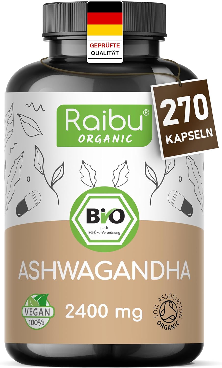 Imagen de Raibu Ashwaganda Ashwagandha Kapseln BIO Hochdosiert 270 Kapseln en OfertitasTOP