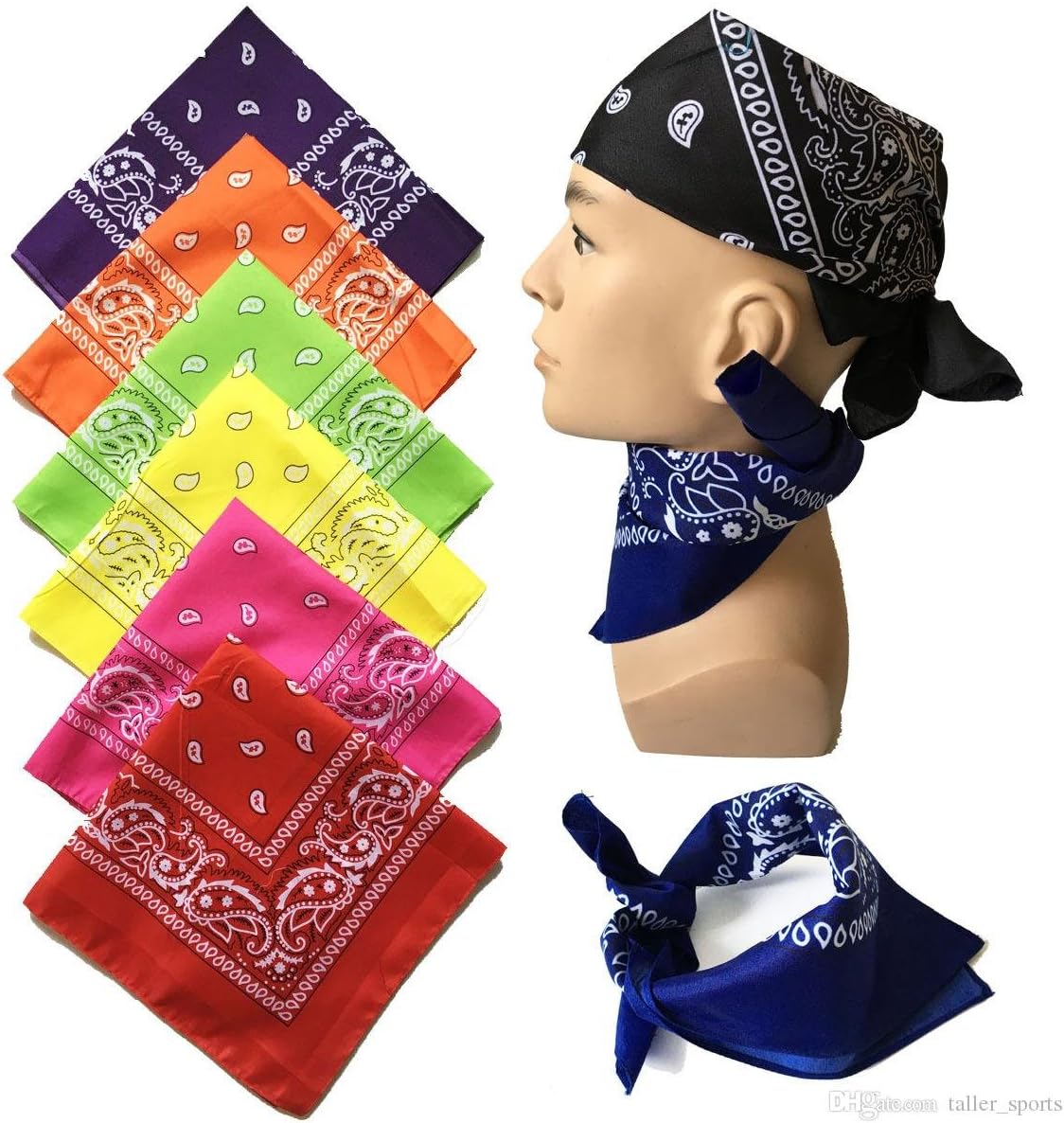 Detalle 2 de Boolavard 100% Cotton Paisley Bandanas – double-sided printed headwear (choose 1, 6 or 12 pack)