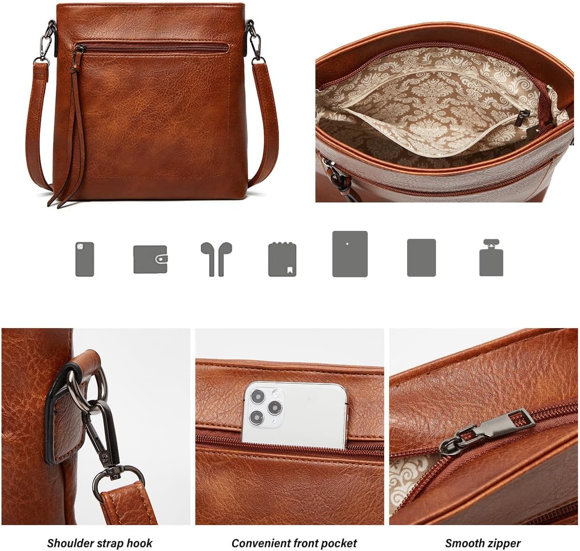 Detalle de Pahajim hobo bags for women PU soft leather handbag, shoulder bag & wallet set (Brown)
