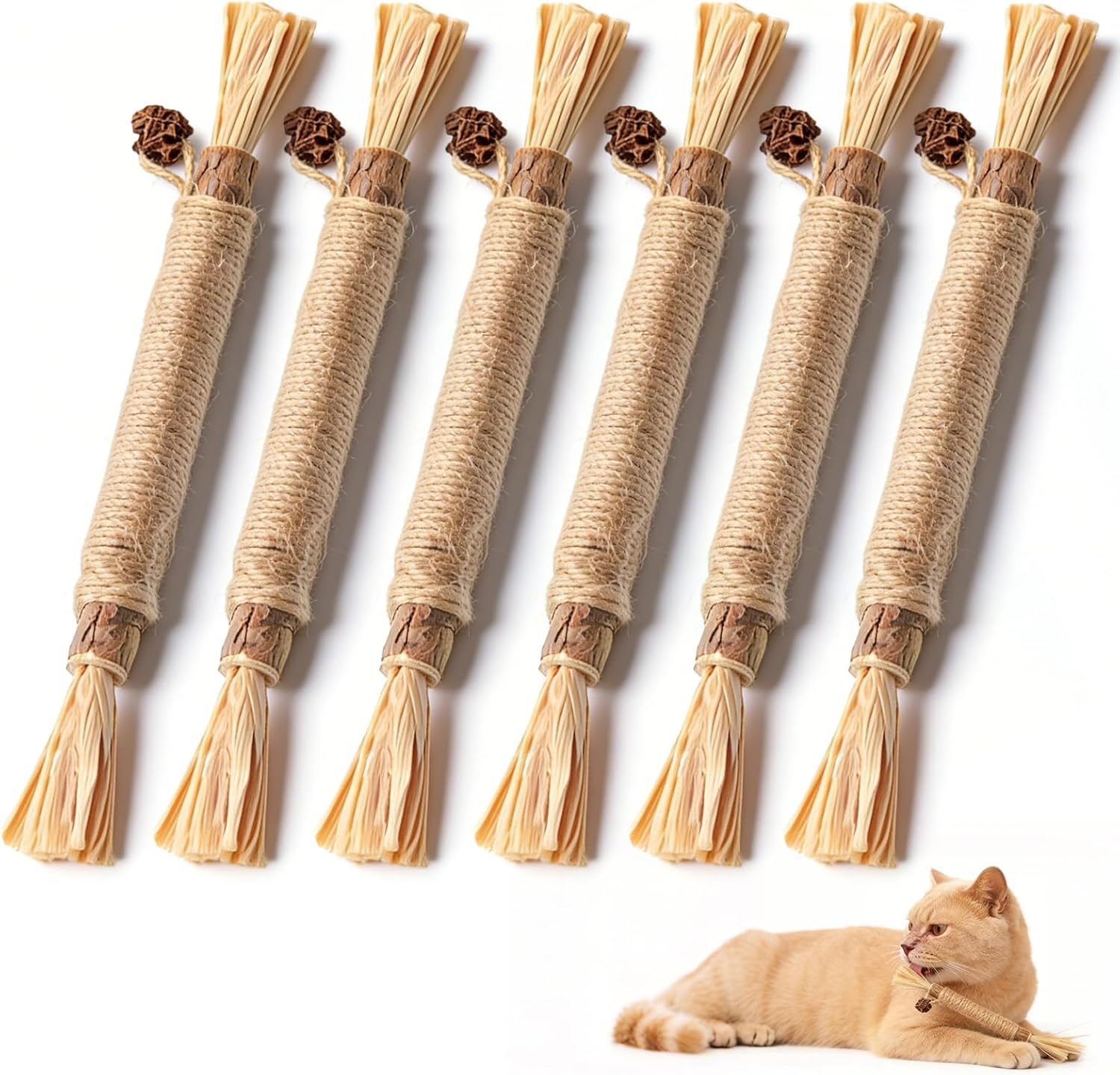 Aidiyapet Bastoncini Matatabi per Gatti – 6 Pezzi di Bastoncini da Masticare con Silvervine e Corda di Sisal