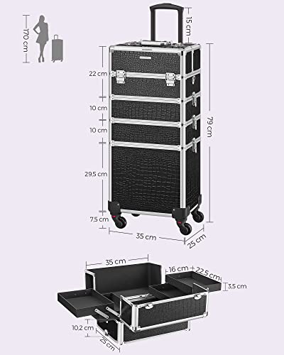Detalle de SONGMICS Valise à maquillage JHZ06B – Mallette trolley grande taille, 4 niveaux