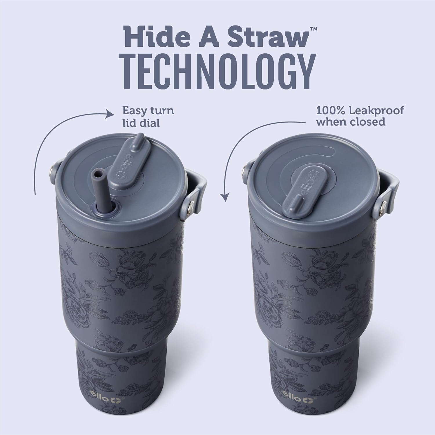 Detalle de Ello Oasis Go+ 26oz Tumbler with Top Handle and Retracting Straw (Rose Navy)